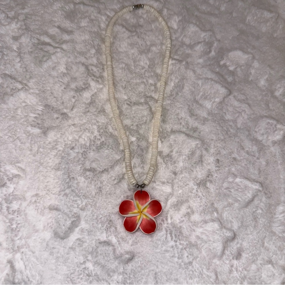 Handcrafted Tropical Shell Necklace with Dangling Flower Pendant